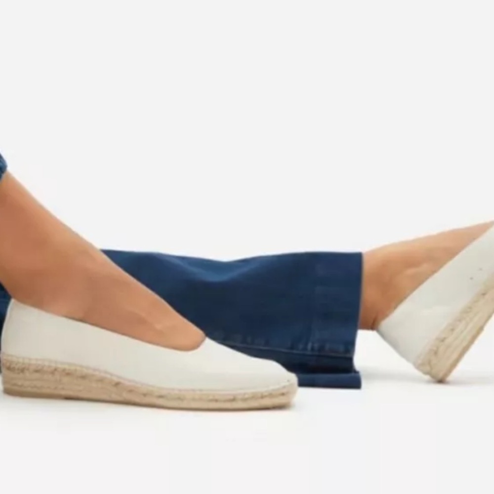 Everlane Womens Leather Square Toe, Slip Ons Espadrilles "The espadrille" Bone